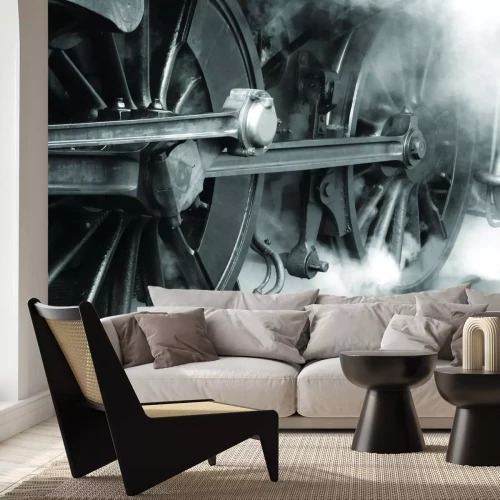 Papier peint  Photo en noir et blanc des roues de train