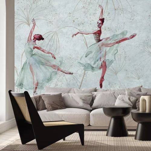 Papier peint  Ballerines dansant en belles robes sur fond de béton