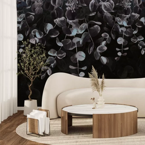 Papier peint  Feuilles grises délicates sur fond clair