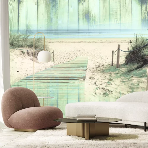 Papier peint  Plage avec une jetée en imitation de planches en bois