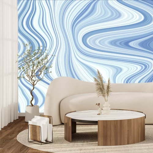 Papier peint  Motif ondulé blanc et bleu