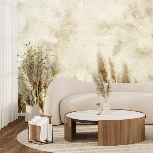 Papier peint  Herbes d'automne sur un mur beige