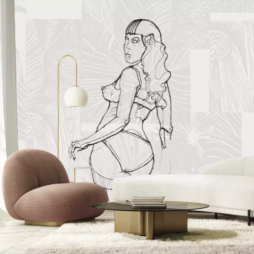 Papier peint  Femme attirante sur un fond végétal