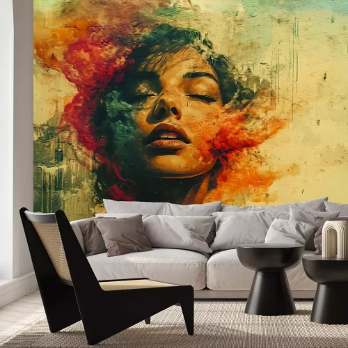 Papier peint  Portrait d'une femme à l'aquarelle sur un mur