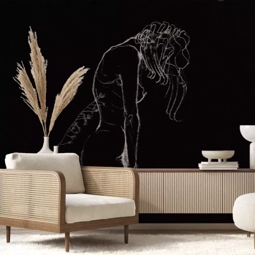 Papier peint  Croquis d'une femme debout sur fond blanc