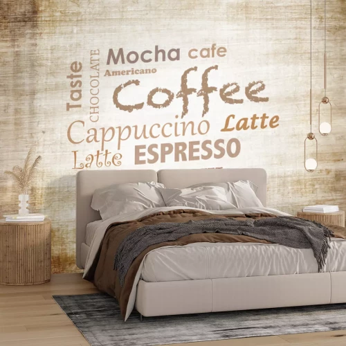 Papier peint  Inscrits des types de café sur bois