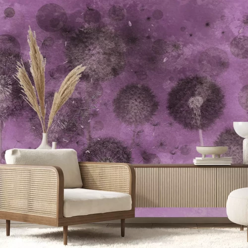 Papier peint  Pissenlits sur fond vert