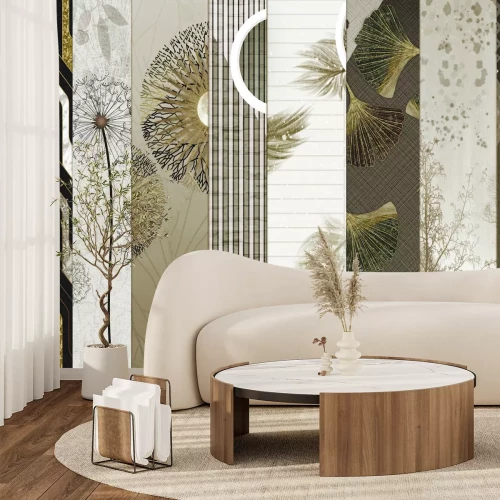 Papier peint  Pissenlits et feuilles sur textures