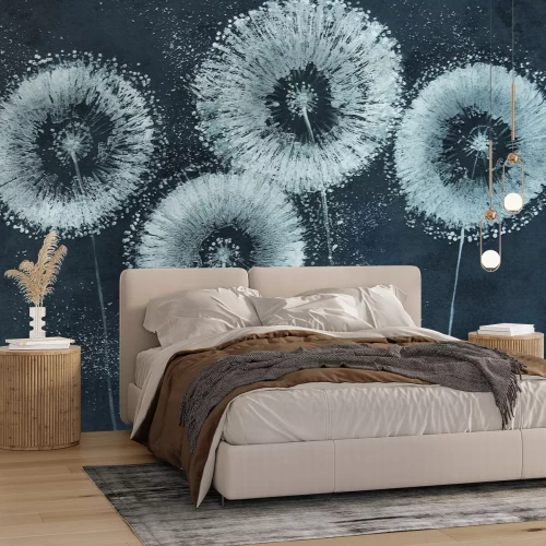 Papier peint  Pissenlits blancs peints sur le mur