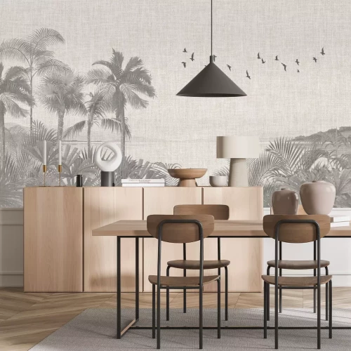 Papier peint  Jungle en noir et blanc sur texture