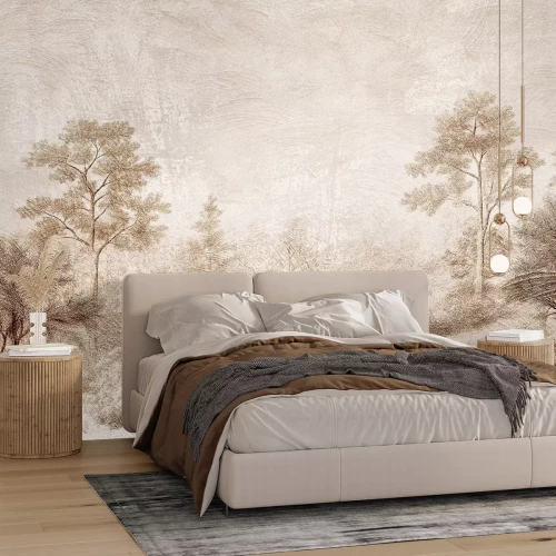 Papier peint  Paysage forestier sur béton