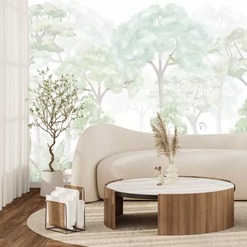 Papier peint  Paysage forestier délicat avec des oiseaux