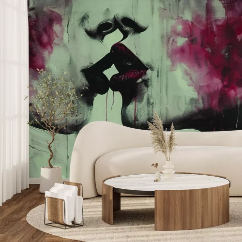 Papier peint  Baiser de femmes aux lèvres rouges