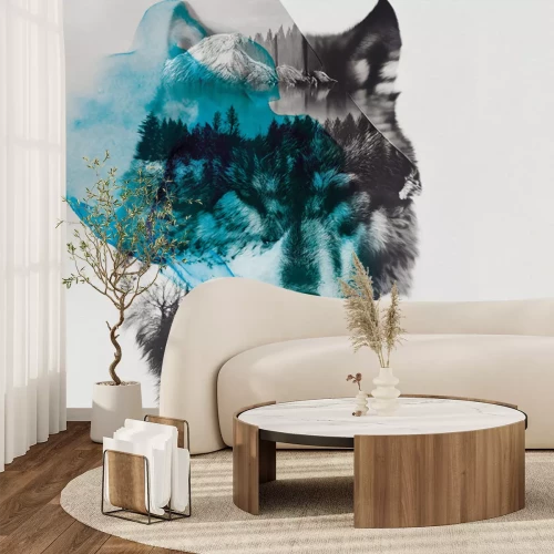 Papier peint  Imitation d’un loup dans un décor forestier