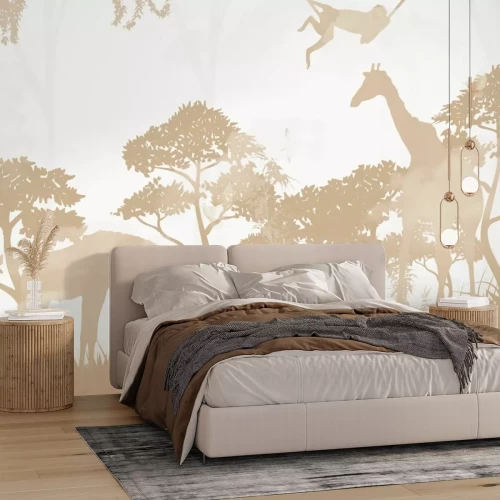 Papier peint  Jungle avec girafes et singes