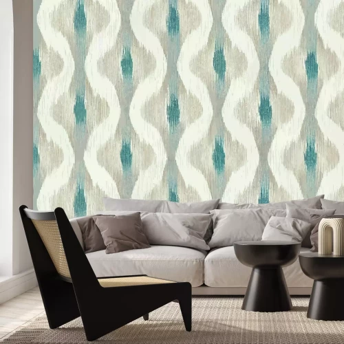 Papier peint  Rayures blanches ondulées sur fond clair