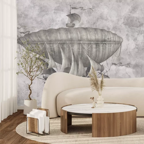 Papier peint  Bateau volant de style vintage