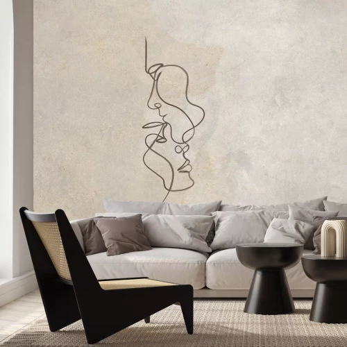 Papier peint  Visage d'une femme et d'un homme sur fond beige