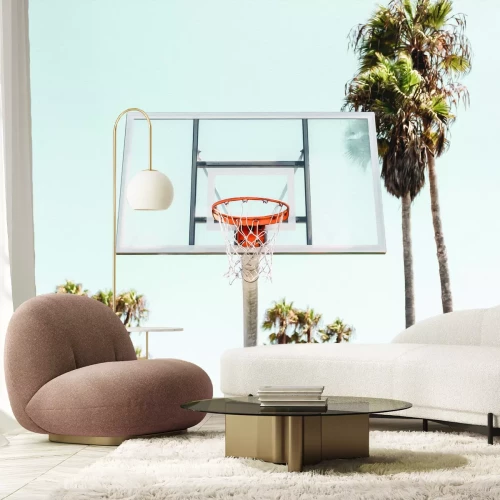 Papier peint  Panier de basket sur fond de palmiers