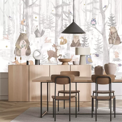 Papier peint  Paysage d'une forêt féérique avec des animaux