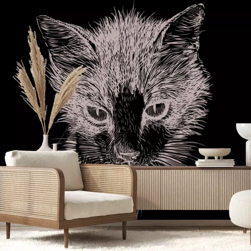 Papier peint  Croquis d'un chat noir et blanc