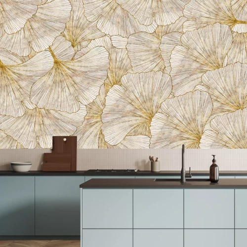 Papier peint  Dessin de feuilles de ginkgo dorées