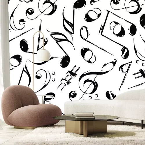 Papier peint  Notes de musique noires sur fond blanc