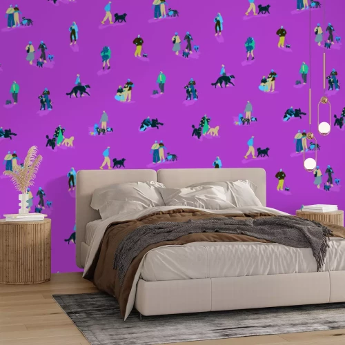 Papier peint  Femmes et hommes avec des chiens en promenade