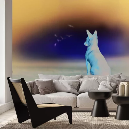 Papier peint  Grand chien sur la plage avec la mer en arrière-plan