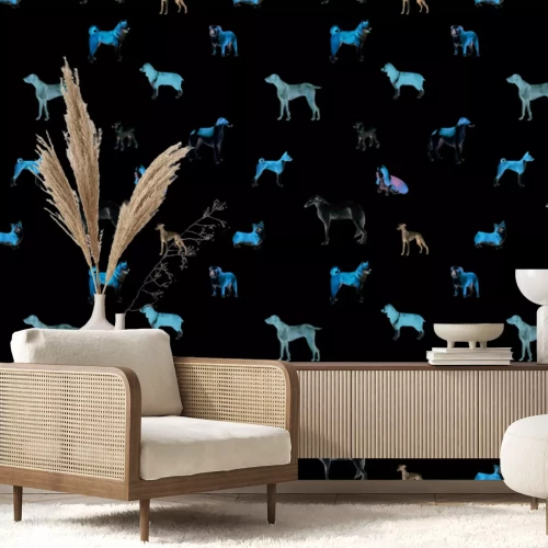 Papier peint  Chiens de race variés sur fond blanc