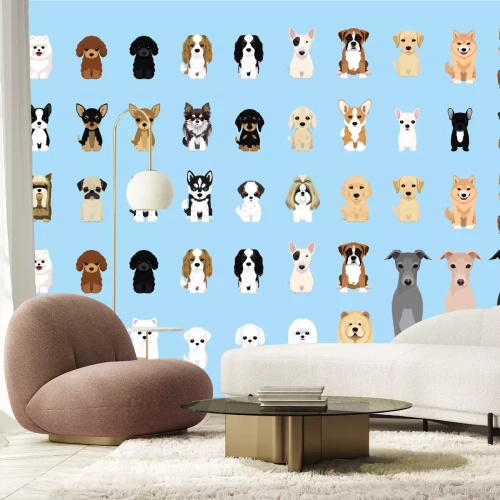Papier peint  Chiens de race sur fond bleu