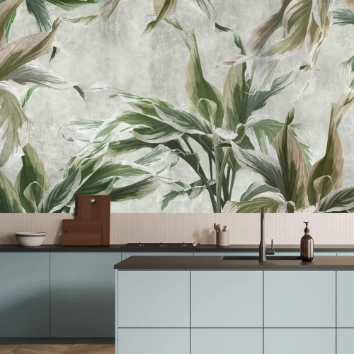 Papier peint  Feuilles vertes exotiques