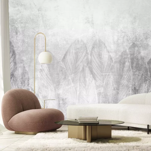 Papier peint  Feuilles sur béton gris