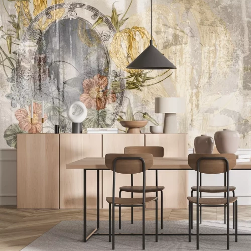 Papier peint  Miroir abstrait parmi les fleurs