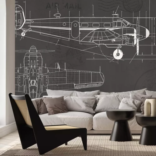 Papier peint  Croquis technique d’avion et dessin de construction