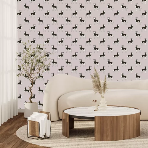 Papier peint  Motif minimaliste avec des chiens noirs et blancs