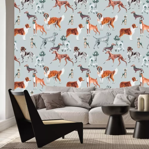 Papier peint  Différentes races de chiens illustration style aquarelle