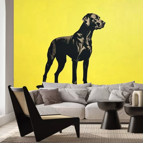Papier peint  Illustration chien noir graphique animal sur fond jaune