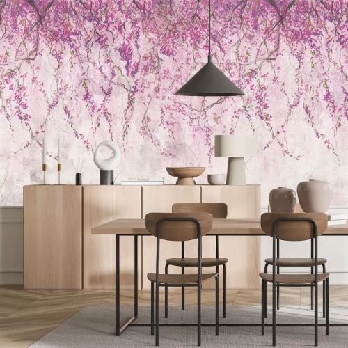Papier peint  Vignes suspendues avec des fleurs roses