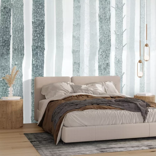 Papier peint  Forêt de bouleaux en tons gris