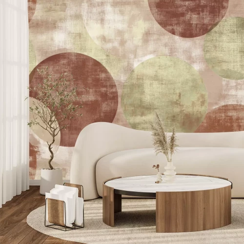 Papier peint  Cercles géométriques marron et verts