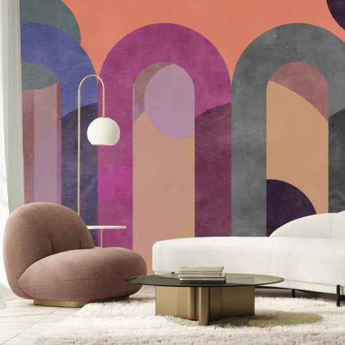 Papier peint  Arches et formes colorées en béton