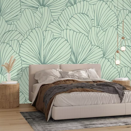 Papier peint  Réseaux de feuilles en nuances de gris