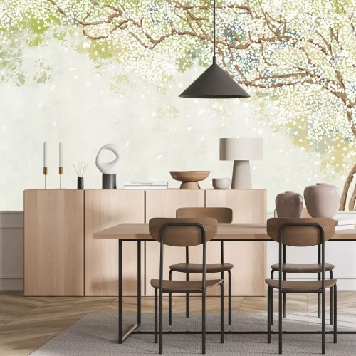 Papier peint  Arbre en fleurs avec des fleurs blanches