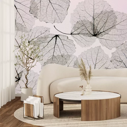 Papier peint  Abstraction des feuilles réfléchies sur le mur