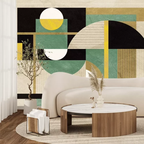Papier peint  Formes géométriques avec ornement doré