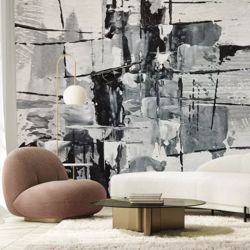 Papier peint  Mur peint avec des peintures noire et blanche