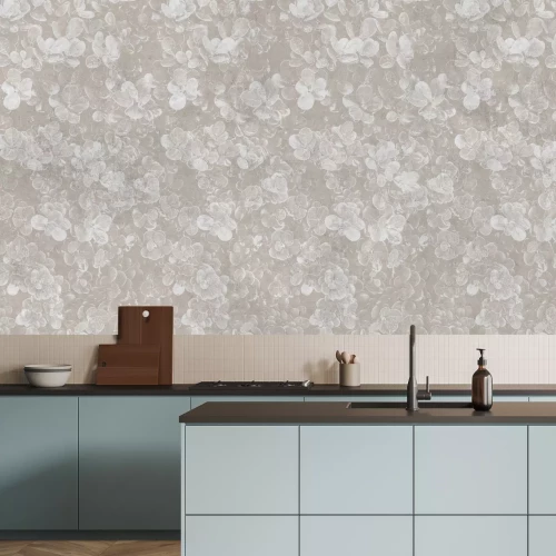 Papier peint  Brindilles et feuilles de buis en nuances de gris