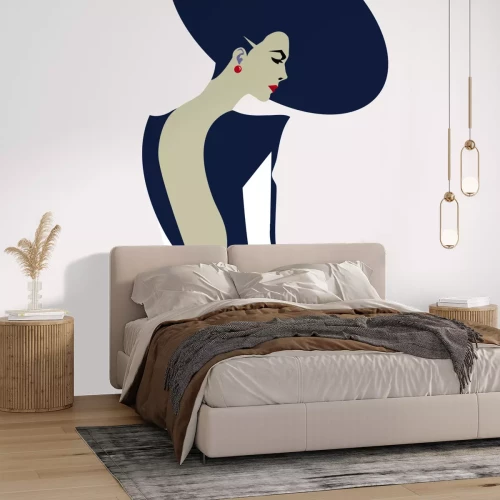 Papier peint  Femme avec chapeau sur fond clair