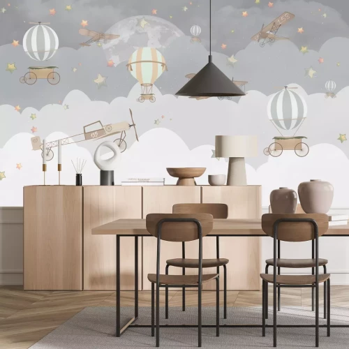 Papier peint  Avions et ballons dans les nuages